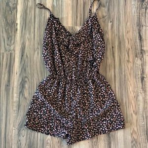 Black, with pink flower Floral romper